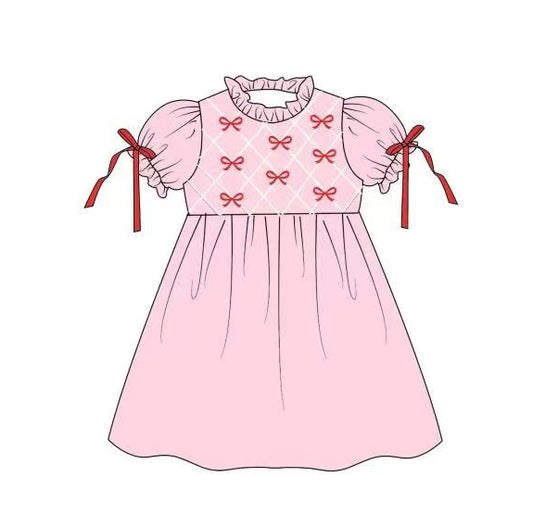 MOQ 8 Preorder GSD2883 Bows Pink Ruffle Short Sleeve Dresses for Girls  202510