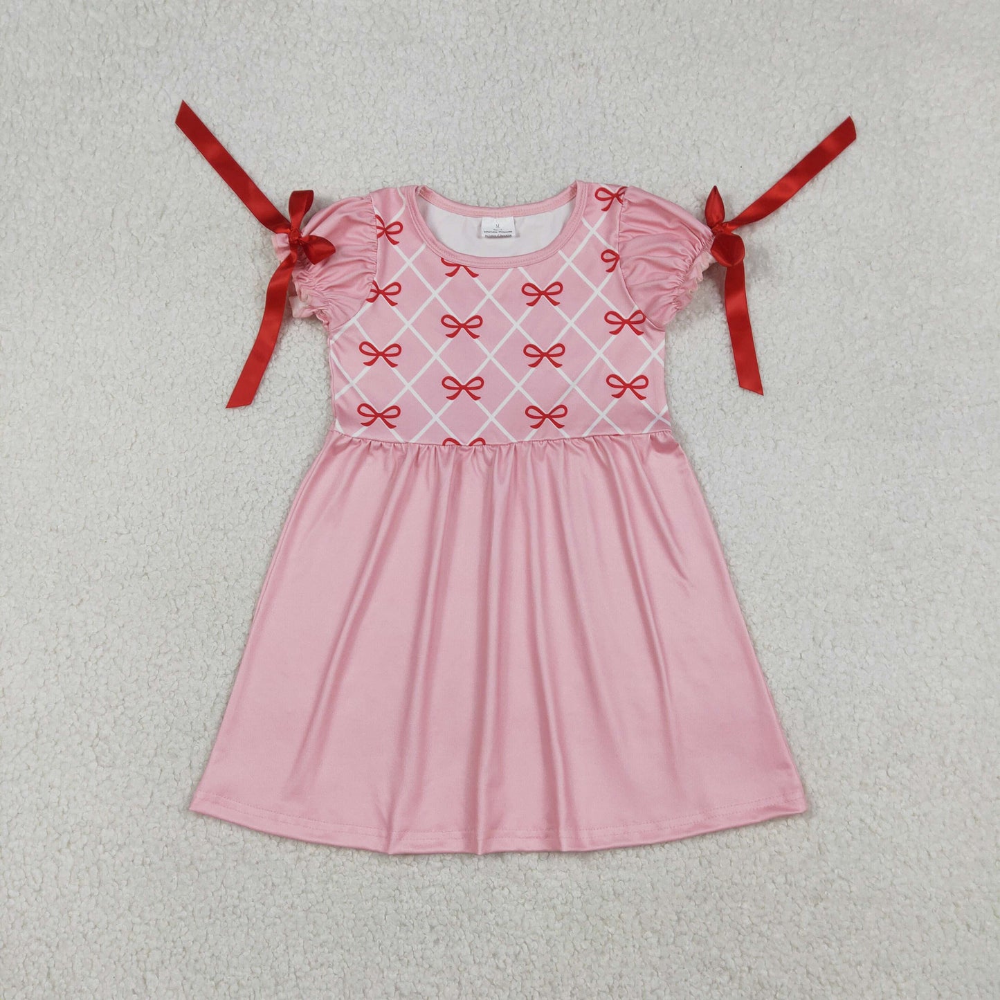 GSD2883 Bows Pink Ruffle Short Sleeve Dresses for Girls  202512 RTS