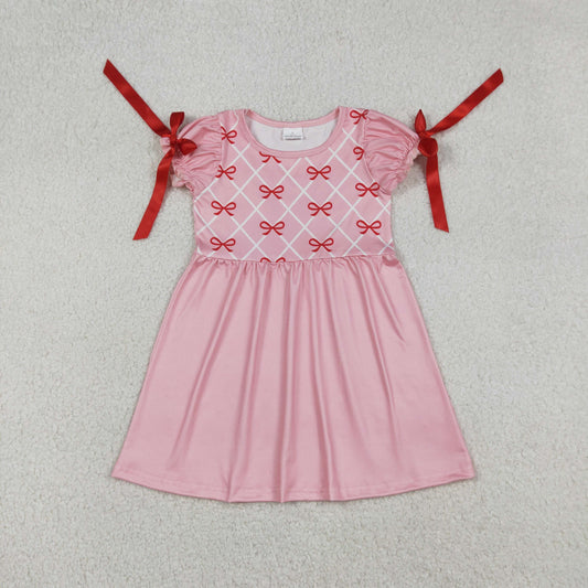 GSD2883 Bows Pink Ruffle Short Sleeve Dresses for Girls  202512 RTS