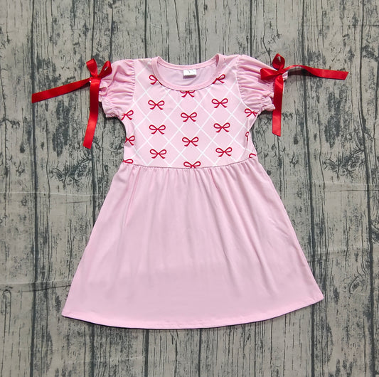NO MOQ Preorder GSD2883 Bows Pink Ruffle Short Sleeve Dresses for Girls  202511