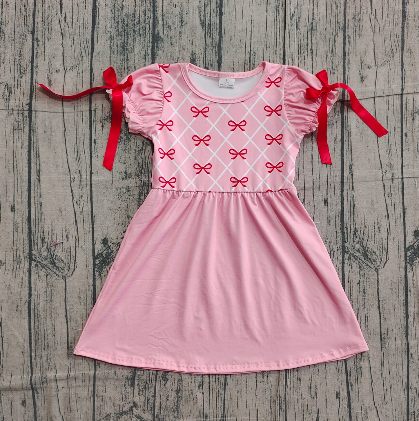 GSD2883 Bows Pink Ruffle Short Sleeve Dresses for Girls  202512 RTS