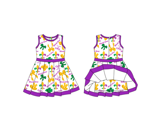 MOQ 8 preorder GSD2885 Mardi Gras Yoga Sleeveless Dresses for Girls 202510