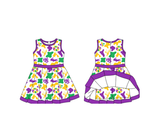 MOQ 8 preorder GSD2886 Mardi Gras Yoga Sleeveless Dresses for Girls 202510