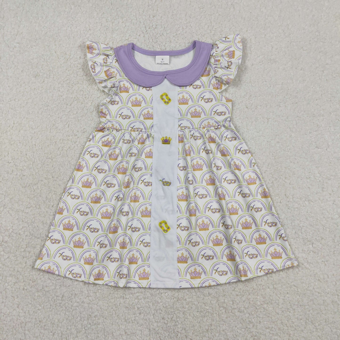GSD2891 Embroidered Mardi Gras Purple Doll Collar Flying Sleeve Dresses for Girls  202601 RTS