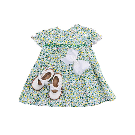 MOQ 5 Preorder GSD2893 Floral Green Short Sleeve Dresses for Girls 202510