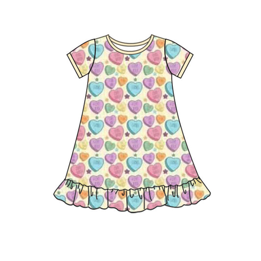 MOQ 5 Preorder GSD2895 Valentine's Day Love Yellow Short Sleeve Dresses for Girls 202510