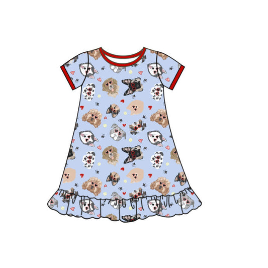 MOQ 5 Preorder GSD2896 Valentine's Day Puppy Love Short Sleeve Dresses for Girls 202510