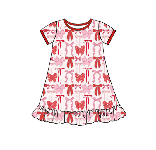 MOQ 5 Preorder GSD2897 Valentine's Day Bows Red Short Sleeve Dresses for Girls 202510