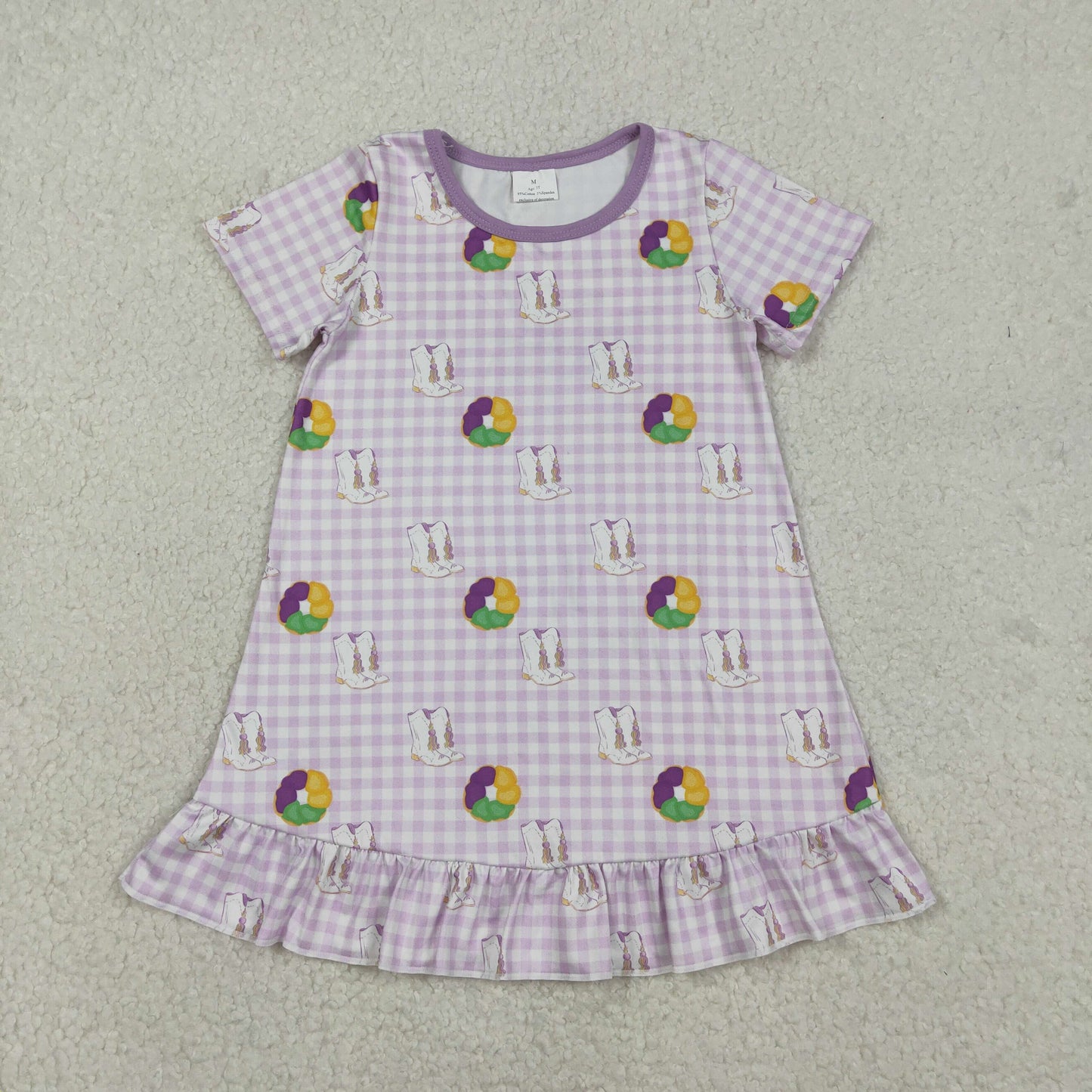 GSD2900 Mardi Gras Purple Plaid Short Sleeve Dresses for Girls 202512 RTS