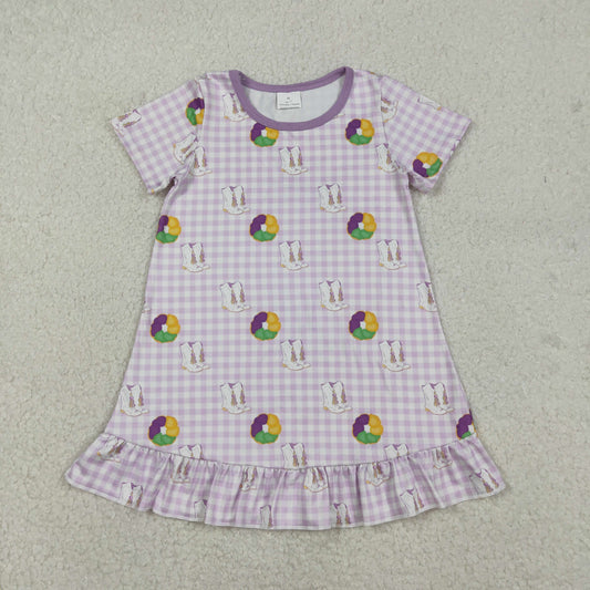 GSD2900 Mardi Gras Purple Plaid Short Sleeve Dresses for Girls 202512 RTS