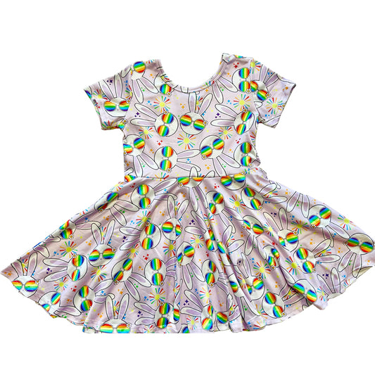 MOQ 5 Preorder GSD2905 Easter Bunny Short Sleeve Dresses for Girls 202510