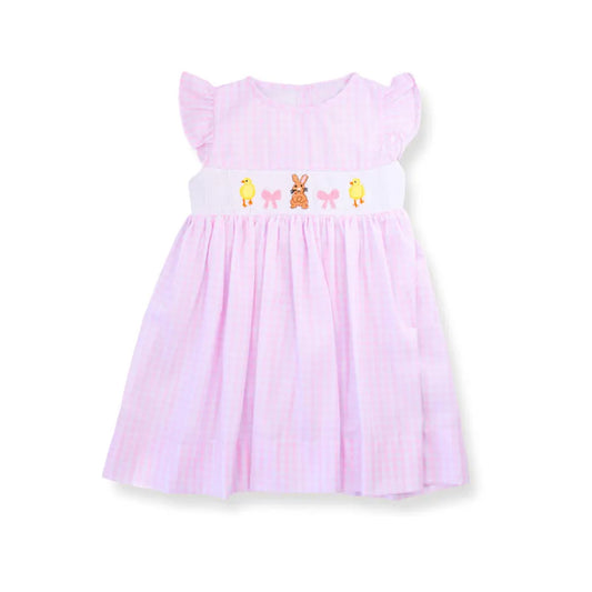 MOQ 5 Preorder GSD2906 Easter Bunny Pink Flying Sleeve Dresses for Girls 202510