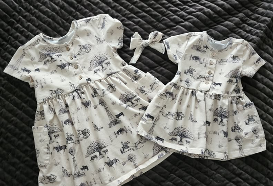 MOQ 5 Preorder GSD2908 Horse-Riding Tree Pocket Buttons White Short Sleeve Dresses for Girls 202510