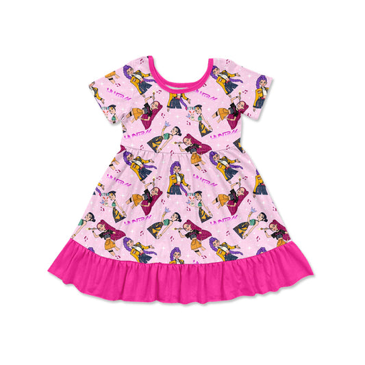 MOQ 5 Preorder GSD2917 Kpop Rose Red Ruffle Short Sleeve Dresses for Girls 202510