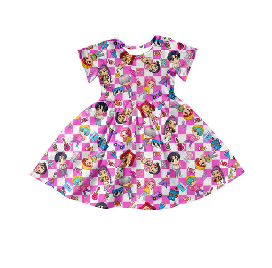MOQ 5 Preorder GSD2918 Kpop Stage Performance Plaid Short Sleeve Dresses for Girls 202510
