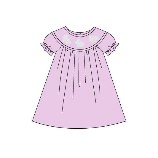 MOQ 5 Preorder GSD2922 Easter Bunny Purple Short Sleeve Dresses for Girls 202510