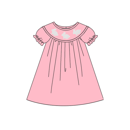 MOQ 5 Preorder GSD2924 Easter Bunny Pink Short Sleeve Dresses for Girls 202510
