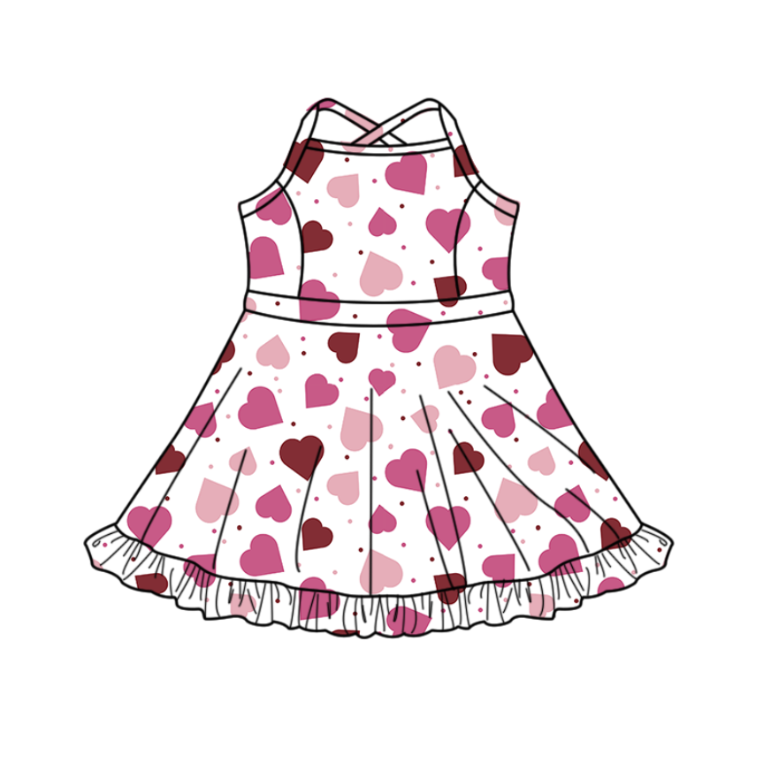 MOQ 5 preorder GSD2926 Valentines Day Love Ruffle White Yoga Sleeveless Dresses for Girls 202510