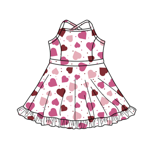 MOQ 5 preorder GSD2926 Valentines Day Love Ruffle White Yoga Sleeveless Dresses for Girls 202510