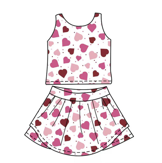 MOQ 5 preorder GSD2927 Valentines Day Love White Sleeveless Skirts Girls Yoga Sets 202510