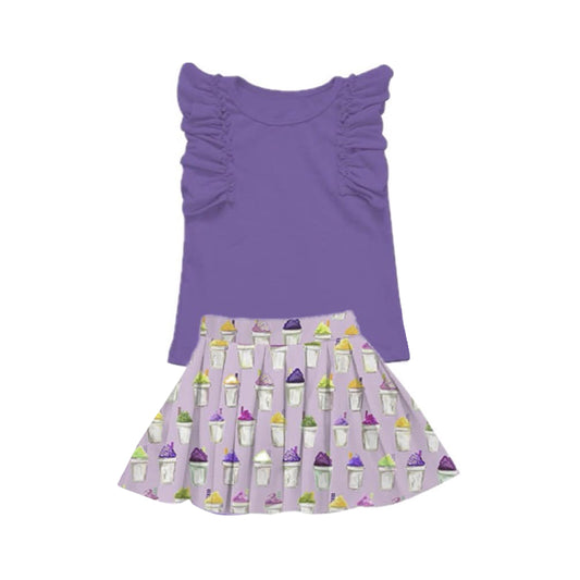 MOQ 5 Preorder GSD2929 Solid Purple Ruffle Sleeveless Ice Cream Skirts Girls Set 202510