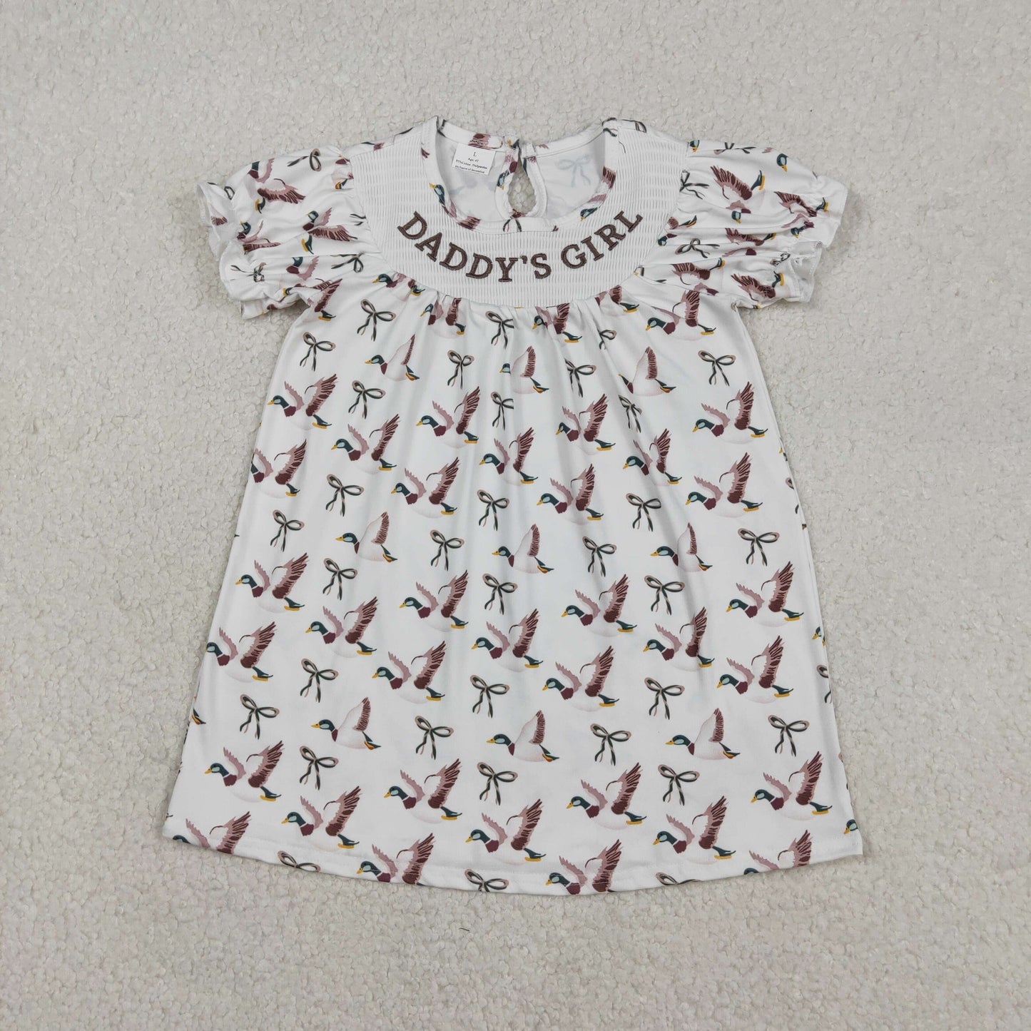 GSD2933 Smocked Embroidered Daddy's Girl Ducks White Short Sleeve Dresses for Girls 202512 RTS