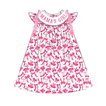 MOQ 5 Preorder GSD2939 MAMA’S GIRL Pink Bows Flying Sleeve Dresses for Girls 202510