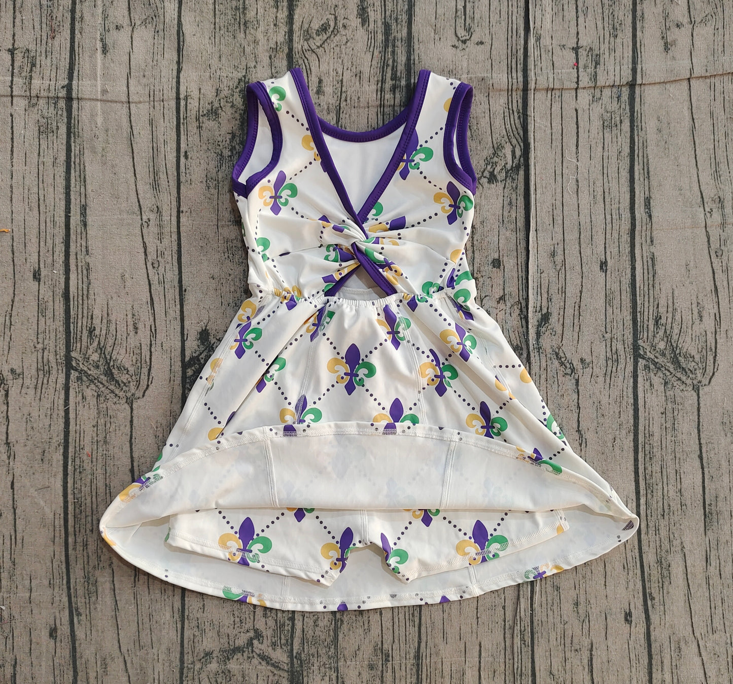 NO MOQ preorder GSD2944 Mardi Gras Purple White Yoga Sleeveless Dresses for Girls 202511