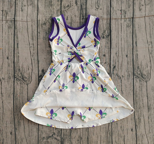 NO MOQ preorder GSD2944 Mardi Gras Purple White Yoga Sleeveless Dresses for Girls 202511