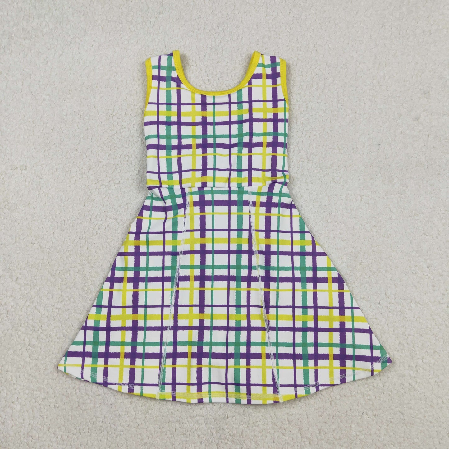 GSD2945 Mardi Gras Colored Stripe Plaid Yoga Sleeveless Dresses for Girls 202512 RTS