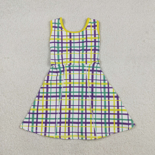 GSD2945 Mardi Gras Colored Stripe Plaid Yoga Sleeveless Dresses for Girls 202512 RTS