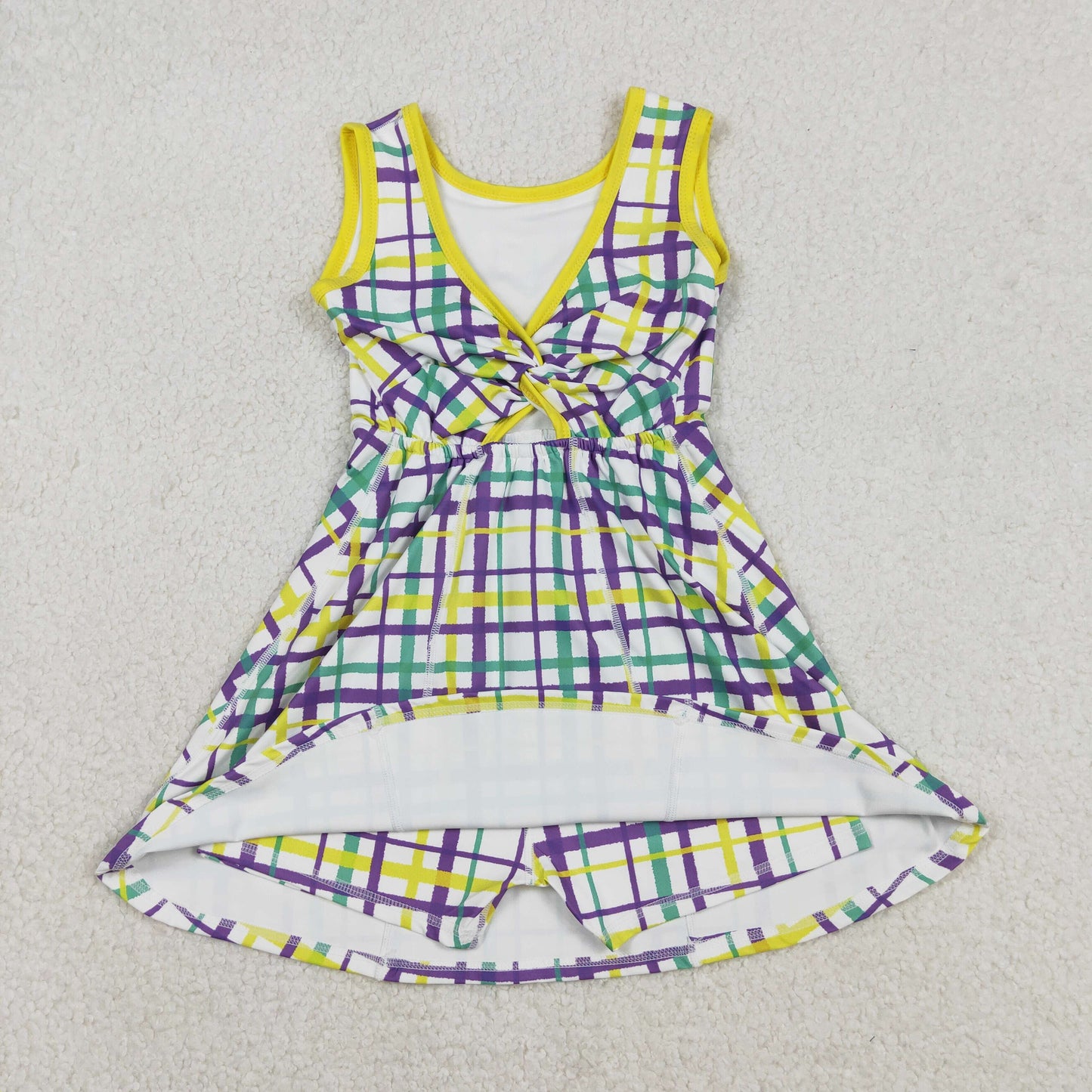 GSD2945 Mardi Gras Colored Stripe Plaid Yoga Sleeveless Dresses for Girls 202512 RTS