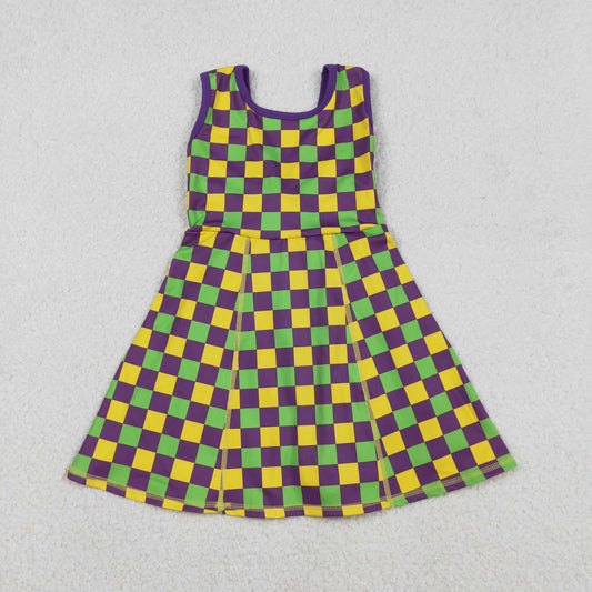 GSD2946 Mardi Gras Colored Plaid Yoga Sleeveless Dresses for Girls 202512 RTS