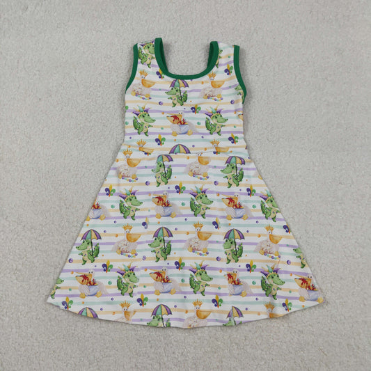 GSD2950 Mardi Gras Crocodile Colored Stripe Yoga Sleeveless Dresses for Girls 202512 RTS