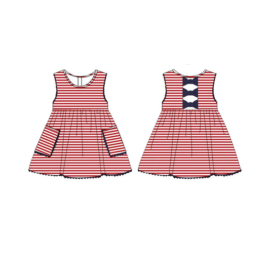 MOQ 5 Preorder GSD2952 4th of July Pocket Red Stripe Navy Bows Sleeveless Dresses for Girls 202510