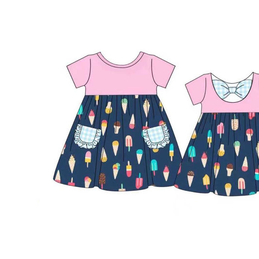 MOQ 5 Preorder GSD2958 Ice Cream Ruffle Pocket Short Sleeve Dresses for Girls 202510