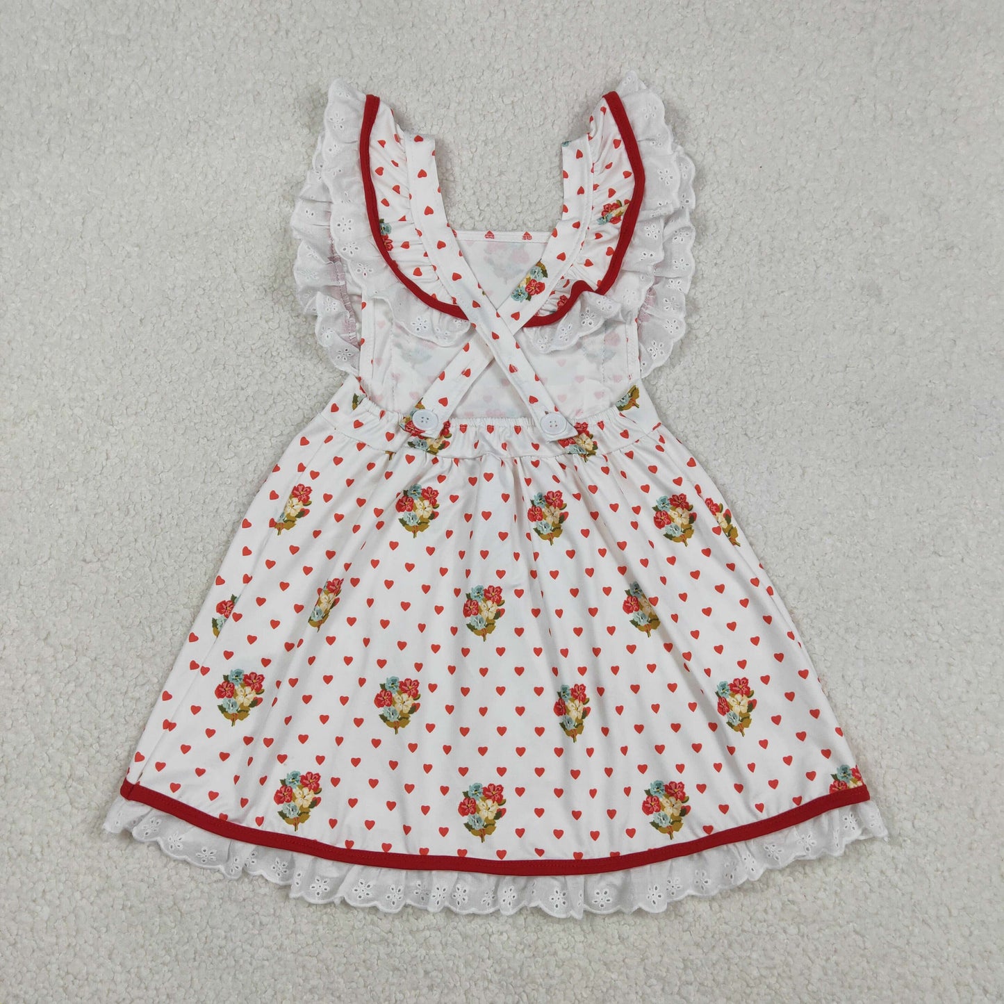 GSD2963 Valentine's Day Love Puppy Lace Ruffle Pocket Flying Sleeve Dresses for Girls 202512 RTS