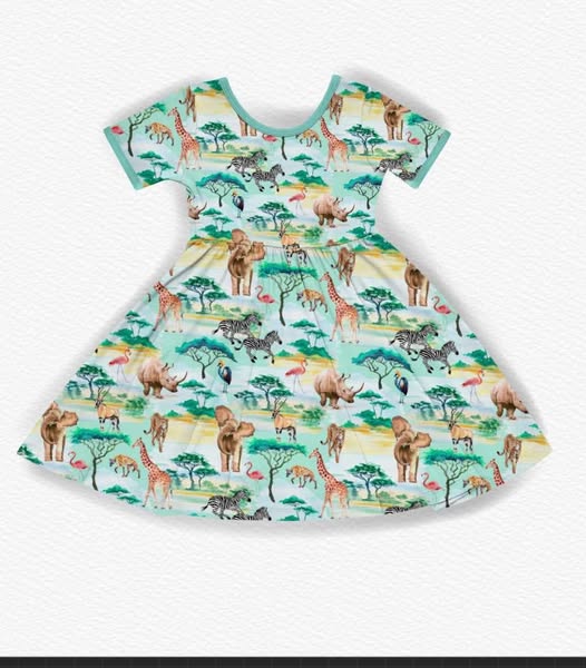 MOQ 5 Preorder GSD2969 Zebra Giraffe Animal Green Short Sleeve Dresses for Girls 202510