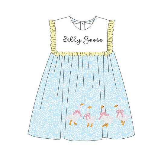 MOQ 5 Preorder GSD2970 Silly Goose Floral Yellow Ruffle Sleeveless Dresses for Girls 202510