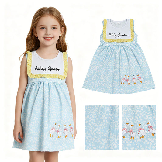 GSD2970 Embroidered Silly Goose Floral Yellow Ruffle Sleeveless Dresses for Girls 202605 RTS