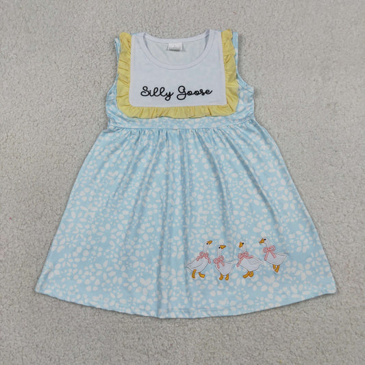 GSD2970 Embroidered Silly Goose Floral Yellow Ruffle Sleeveless Dresses for Girls 202605 RTS
