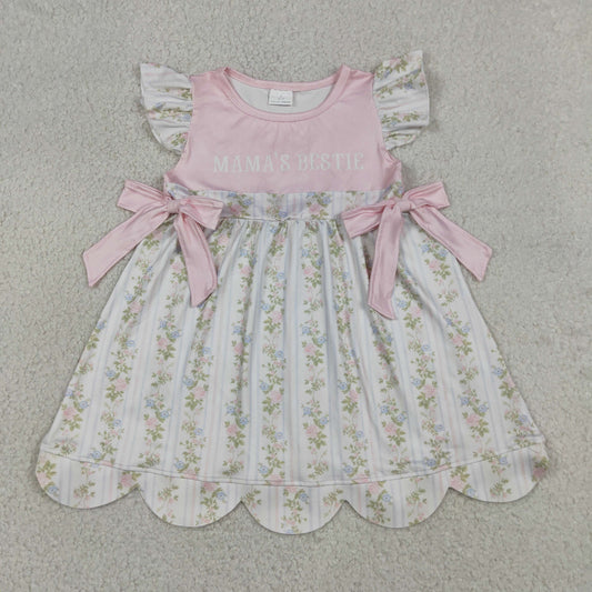 GSD2973 Mama's Bestie Floral Striped Pink Bow Flying Sleeve Dresses for Girls 202605 RTS