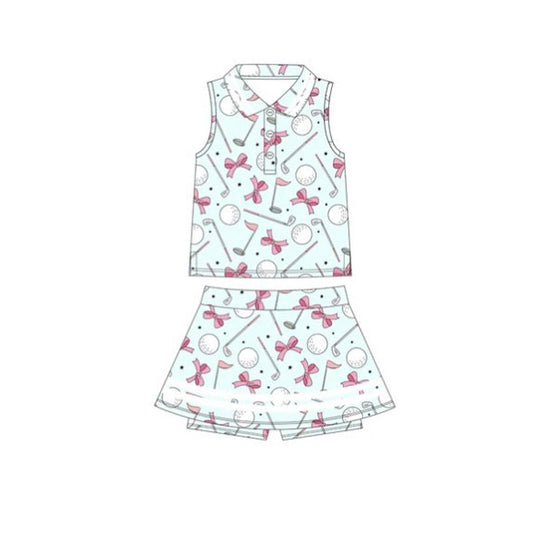 MOQ 5 preorder GSD2977 Golf Bows Blue Green Polo Sleeveless Skirts Girls Yoga Sets 202510