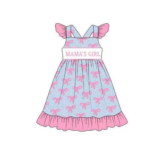 MOQ 5 Preorder GSD2980 Mama's Girl Pink Bows Ruffle Flying Sleeve Dresses for Girls 202510