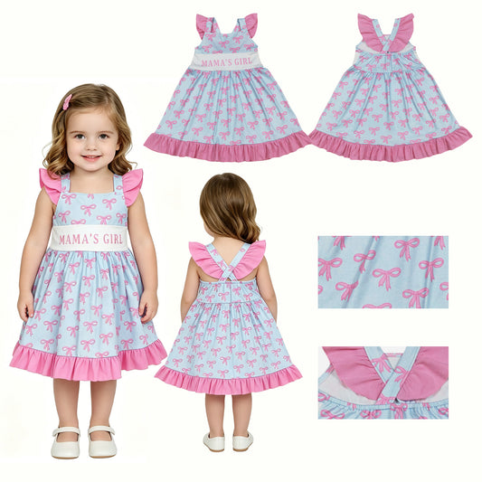 GSD2980 Mama's Girl Pink Bows Ruffle Flying Sleeve Dresses for Girls 202604 RTS
