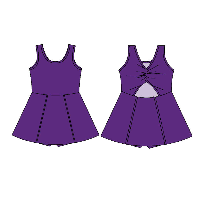 MOQ 5 preorder GSD2986 Solid Purple Yoga Sleeveless Dresses for Girls 202510
