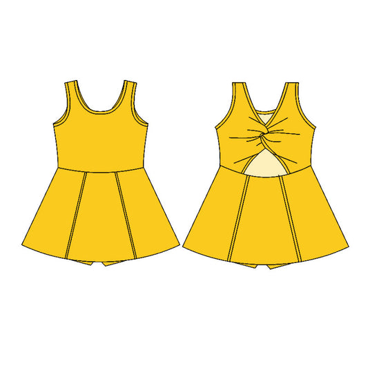 MOQ 5 preorder GSD2987 Solid Yellow Yoga Sleeveless Dresses for Girls 202510