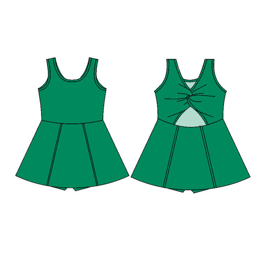 MOQ 5 preorder GSD2988 Solid Green Yoga Sleeveless Dresses for Girls 202510