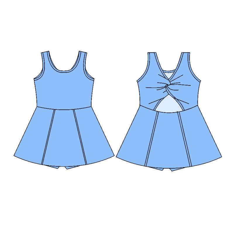 MOQ 5 preorder GSD2992 Solid Sky Blue Yoga Sleeveless Dresses for Girls 202510