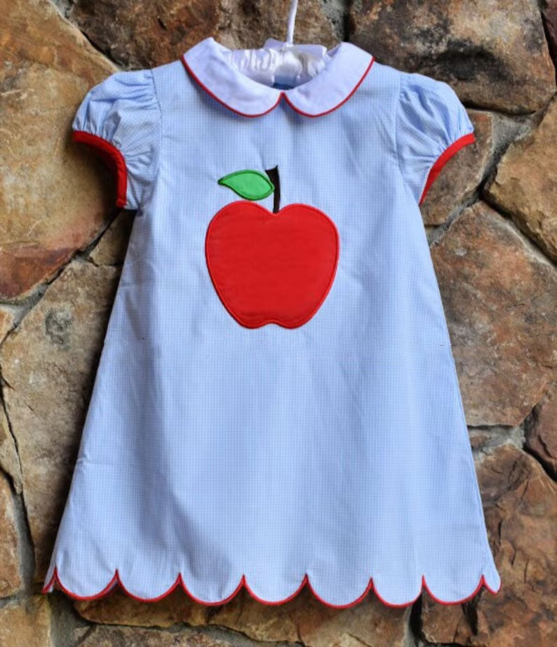 MOQ 5 Preorder GSD3003 Apple White Doll Collar Blue Plaid Short Sleeve Dresses for Girls 202510